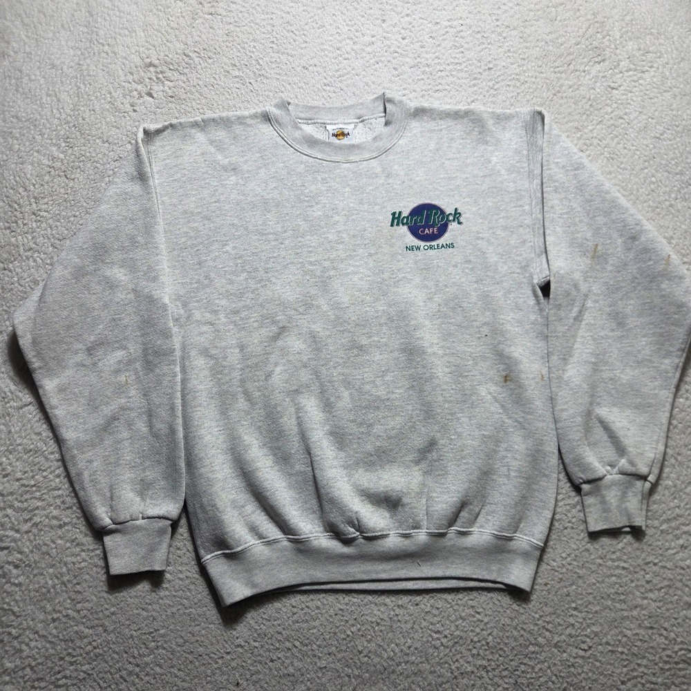 Vintage 90s Hard Rock Cafe Sweatshirt Mens Medium Gray New Orleans Graphic Retro